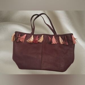 Rebecca Minkoff Plum/Dark Cherry Leather With Tassels Tote Bag